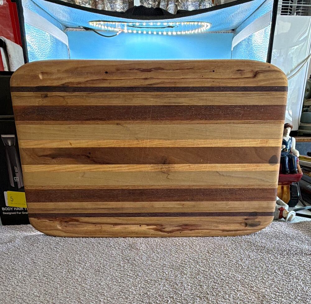 Large Rectangular Striped Wood Cutting Board, Brown/Tan, Rounded Corners